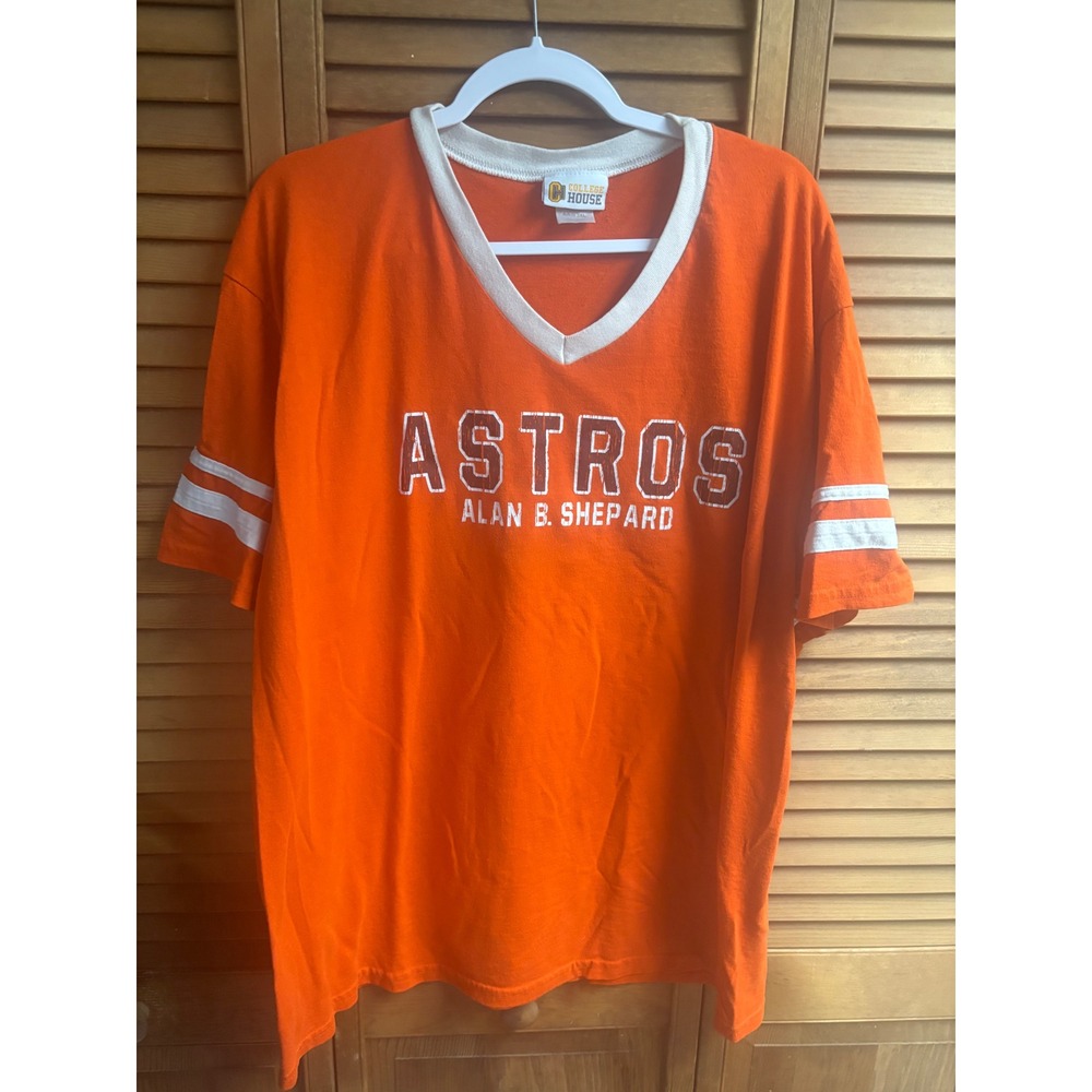 College House Houston Astros Alan B. Shepard Orange V-Neck Ringer T-Shirt 2XL